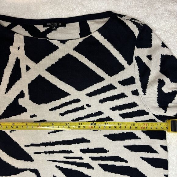 LAYFAYETTE 148 Navy Abstract Silk Blend Long Sleeve Sweater Classy Luxury Preppy - Picture 5 of 9
